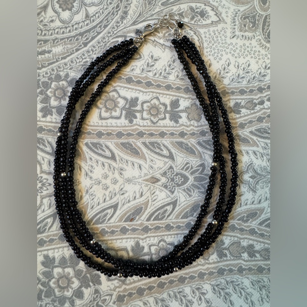 Silpada Womens Necklace N1500 3 Strand Black Onyx Sterling Silver